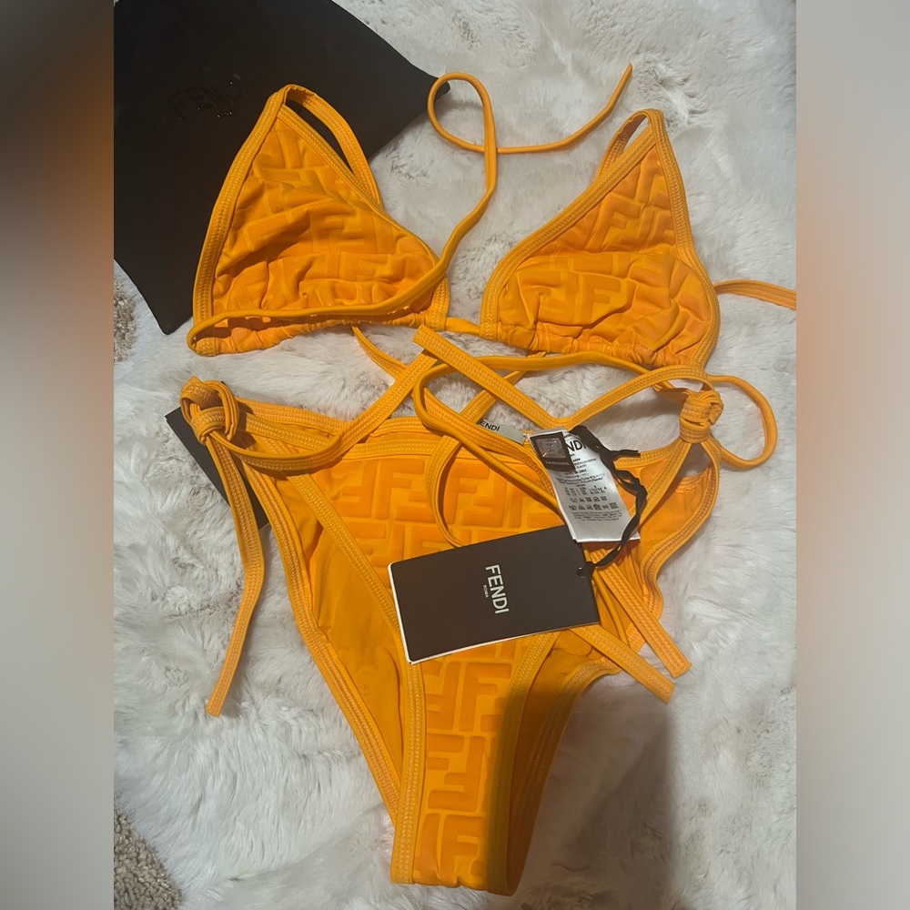 New Fendi FF embossed monogram forever Fendi Orange Triangle Bikini Set - Picture 4 of 11